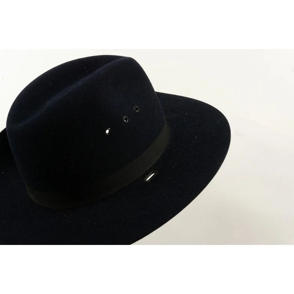 Vintage Handmade Bespoke 3XXX Beaver Navy Blue Side Snap Cowboy Hat Size 6 7/8